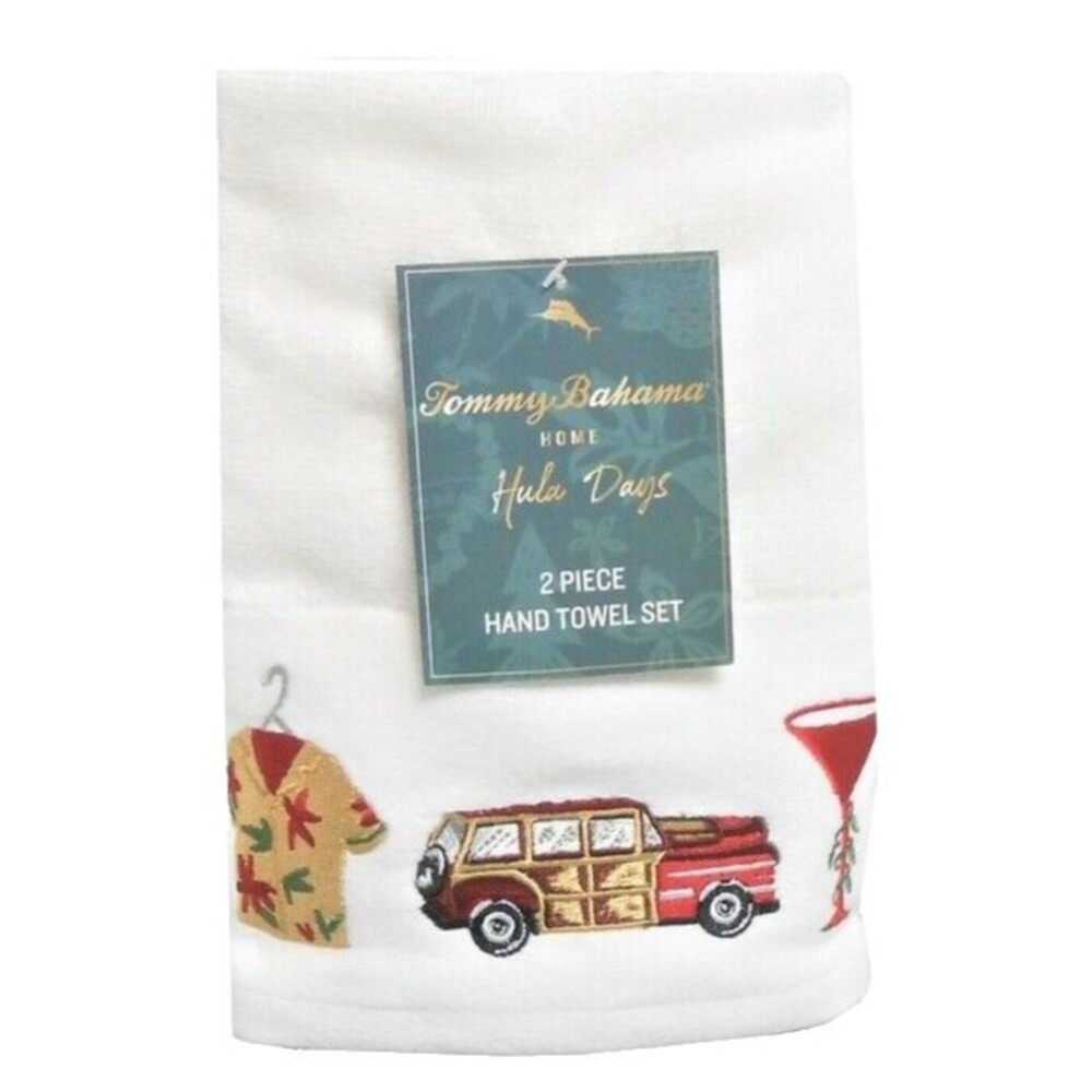 Tommy Bahama Happy Hula Days Hand Towels Set of 2 Embroidered Tropical Christmas